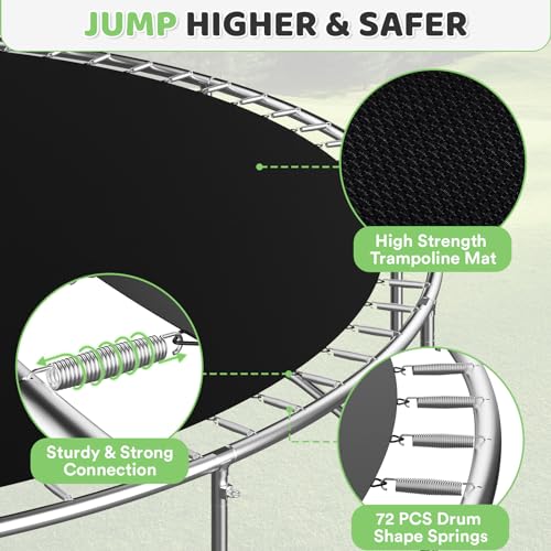 Skepphlay 12FT Outdoor Trampoline Set with Basketball Hoop Green