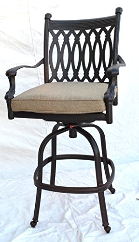 theWorldofpatio Grand Tuscany Cast Aluminum Barstool Set of 6 with Sunbrella Cushions Antique Bronze