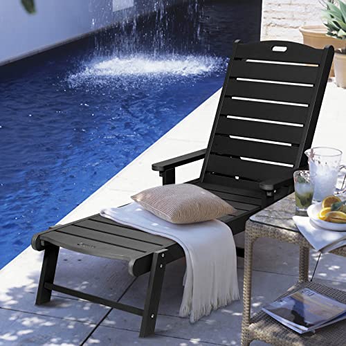 hOmeQomi Lounge Chair Set of 2 Adjustable Backrest All Weather Waterproof Black
