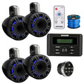 KICKER All-Weather Marine Gauge Style Bluetooth AM/FM Receiver with 4X 6.5" 300W Multicolor LED Speakers Black