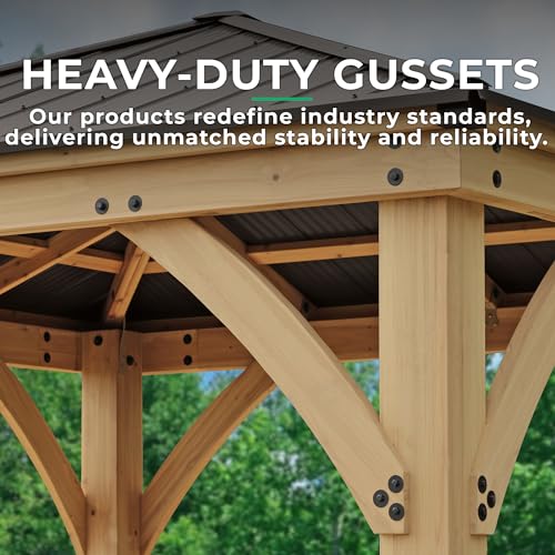 Yardistry 12x14 Meridian Cedar Wood Gazebo Pavilion with Aluminum Roof Brown