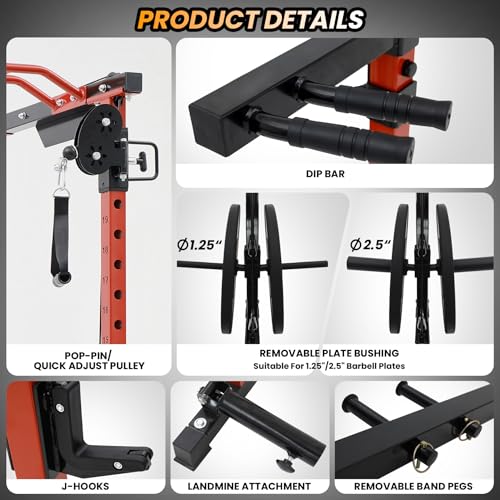 Flarhetoric Power Cage 2000 Lbs Home Gym Squat Rack with Cable Cross-Over & LAT Pull Down Black and Red