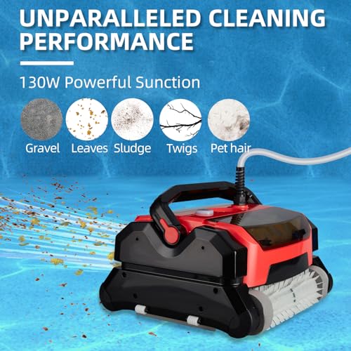 PioneerWorks Robotic Pool Vacuum Cleaner 130W Wall Climbing Red