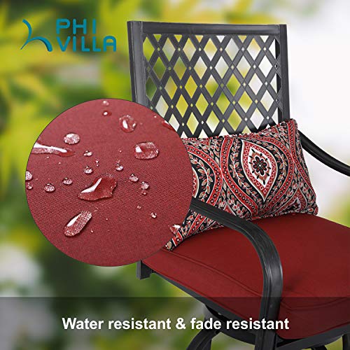 PHI VILLA Patio Outdoor Swivel Bar Stools Set of 4 with Cushion and Armrest Red