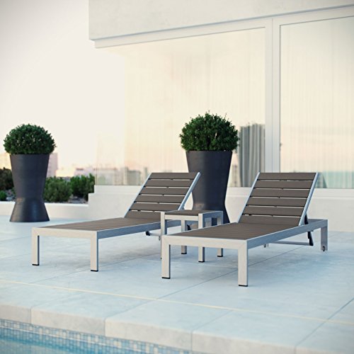 America Luxury - Outdoor Modern Contemporary Urban Patio Three Piece Chaise Lounge Chair Set Grey