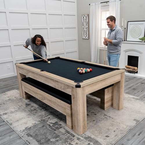 Atomic Hampton 3-in-1 Combo Table - Billiards, Ping Pong, Dining - Premium Black Felt, XL Bench - Tan