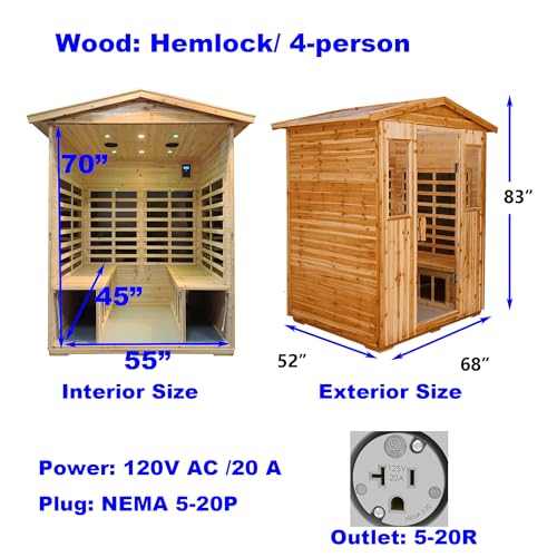 Xmatch Far Infrared Wooden Sauna Room 4 Person Outdoor Natural