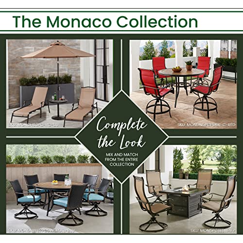 Hanover Monaco 5-Piece Outdoor Patio Dining Set with 4 Cushioned Swivel Rocker Chairs and 51" Round Tile-Top Table, Brushed Bronze Finish Tan