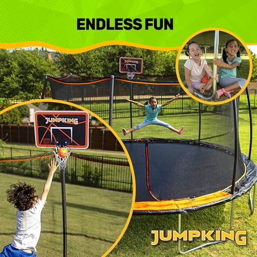 JumpKing 15 ft Trampoline with Safety Enclosure & Basketball Hoop Black/Orange