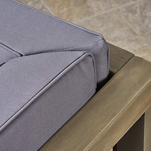 Great Deal Furniture Outdoor Sectional Loveseat Set 2-Seater Acacia Wood Water-Resistant Cushions Gray Finish + Dark Gray