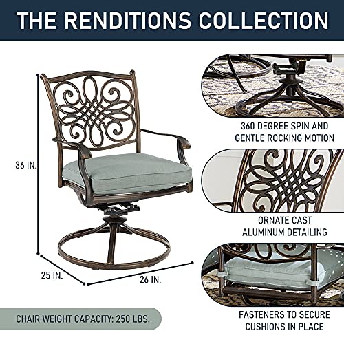 Hanover Renditions 9 Piece Outdoor Dining Set with Sunbrella® Fabric and Swivel Chairs Mist
