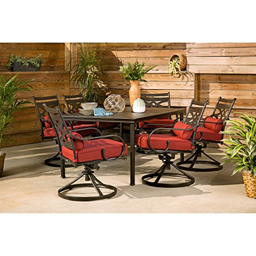 Hanover Montclair 7-Piece Outdoor Dining Set with 6 Swivel Rockers Chili Red