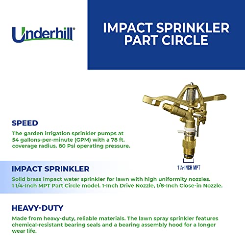 Underhill Impact Sprinkler Head Heavy Metal 1 1/4-Inch MPT Part Circle Brass