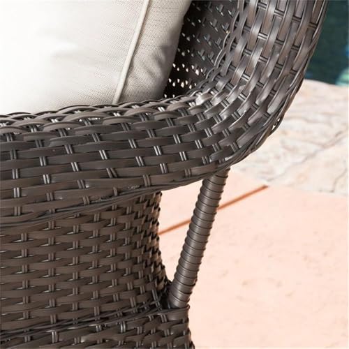 Noble House Amaya Outdoor Dark Brown Wicker Swivel Rocking Chair Set with Beige Cushions (Set of 2)