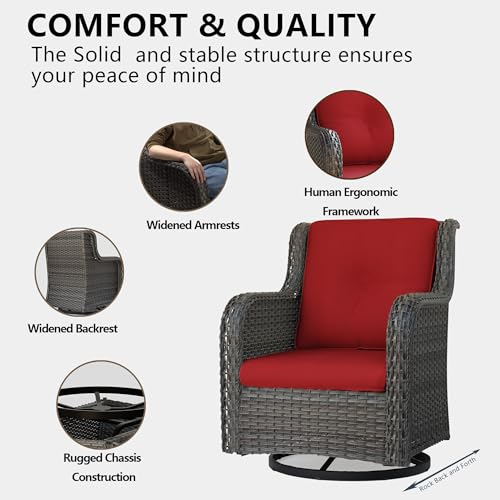 MeetLeisure 5 Piece Outdoor Patio Furniture Set Wicker Conversation Bistro Set Red
