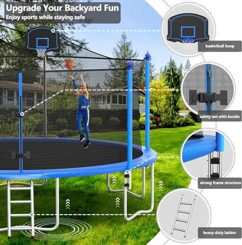 Lyromix 16FT Outdoor Trampoline with Basketball Hoop Morandi Blue