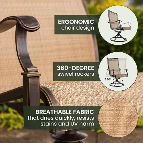 Hanover Manor 5-Piece Outdoor Dining Set Rust Resistant Aluminum Patio Set for 4 with 360 Degree Swivel Rockers Cast/Sling