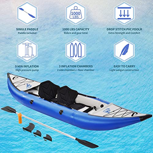 Loyaltaling Inflatable Whitewater Fishing Kayak Set Blue
