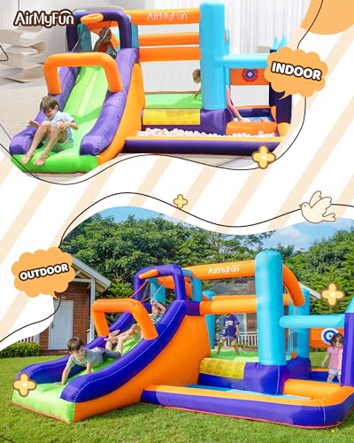 AirMyFun Inflatable Bounce House with Slide and Splash Pool Rainbow