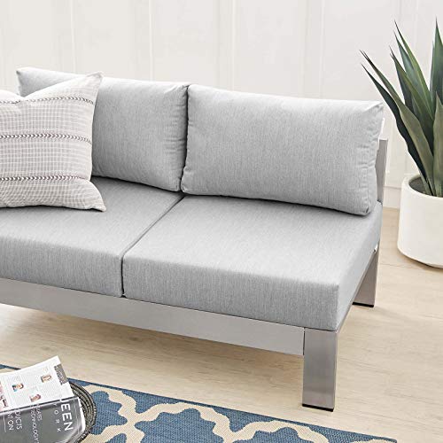 Modway Shore Sunbrella® Fabric Aluminum Outdoor Patio Left-Arm Loveseat Silver Gray