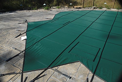 GLI Pool Products ProMesh Rectangular Safety Cover System 16x32 Ft with Right Step Green