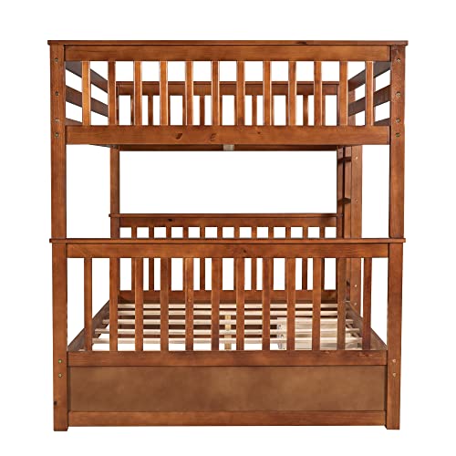 Jintop Full-Over-Full Bunk Bed with Ladders & Storage Drawers Walnut