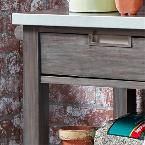 Afuera Living Traditional Wood Potting Bench with Steel Top Grey