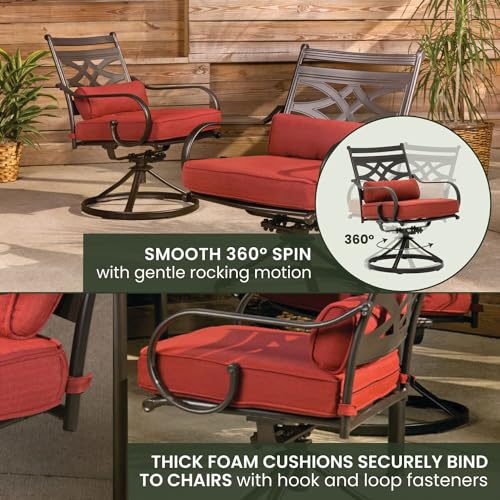 Hanover Montclair 7-Piece Outdoor Dining Set with 6 Swivel Rockers Chili Red