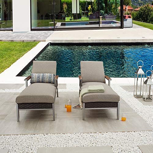 PatioFestival Outdoor Wicker Rattan Chaise Lounge Chair Set with Adjustable Backrest, Grey