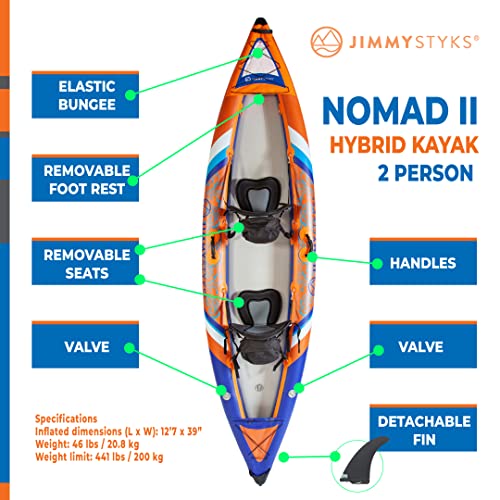 Jimmy Styks Nomad II 2-Person Hybrid Kayak Orange/Blue