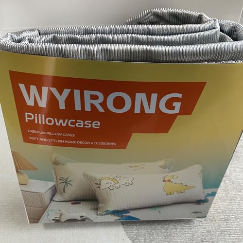 WYIRONG Dinosaur Theme Pillowcase Grey and Yellow