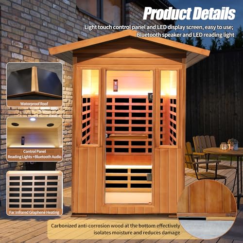 HAOYAYA Outdoor Far Infrared Sauna 2 Person 1800W Natural