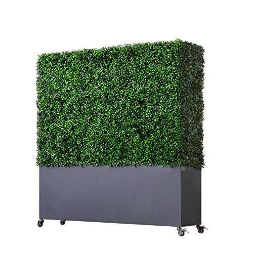 AGPL Artificial Boxwood Hedge with Stainless Steel Planter Green 48"W x 12"D x 51"H