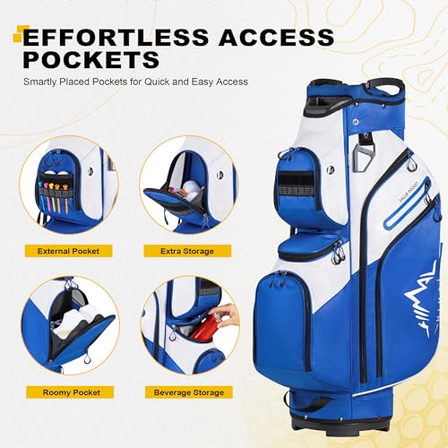 UNIHIMAL Golf Cart Bag 15 Way Organizer Divider Top with Handles and Rain Cover Blue-White