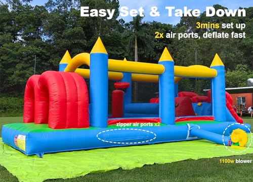 Okayego 24FT Commercial Grade Inflatable Obstacle Course with Slides Blue