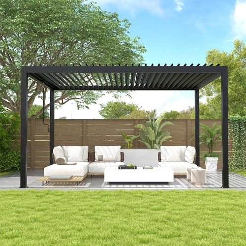 ANTSKU 10'x13' Louvered Aluminum Pergola with Adjustable Retractable Roof Black