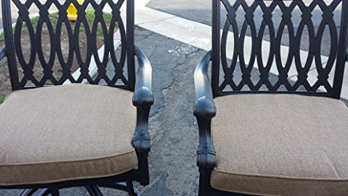 PatioLand Grand Tuscany 5-Piece Outdoor Bar Set 48" Cast Aluminum Dark Bronze Sunbrella Sesame