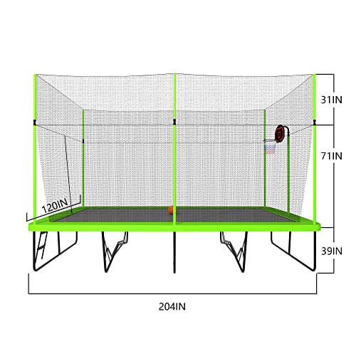 NicBex Outdoor Rectangular Trampoline with Enclosure 10ft x 17ft Green