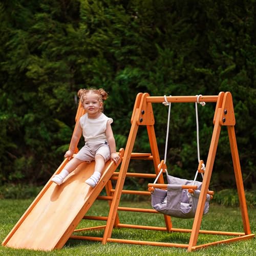 Avenlur Juniper 4-in-1 Outdoor Play Gym with Swing, Slide, Ladder, Climbing Wall - Indoor/Outdoor