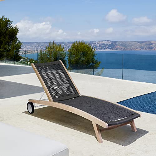 Armen Living Chateau Outdoor Patio Adjustable Chaise Lounge Chair Charcoal Rope and Eucalyptus