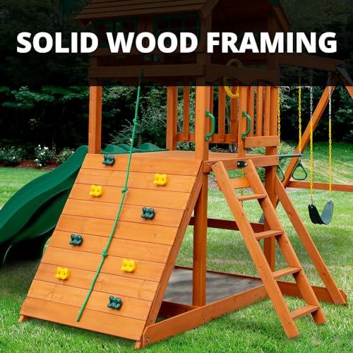 Gorilla Playsets Outing Wood Swing Set with Green Canopy & Yellow Slides