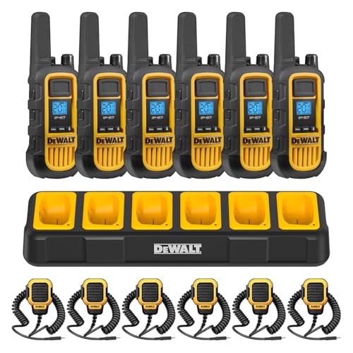 DEWALT DXFRS800 Heavy Duty Walkie Talkies Bundle with Remote Speaker Microphones, 6 Pack Black/Yellow