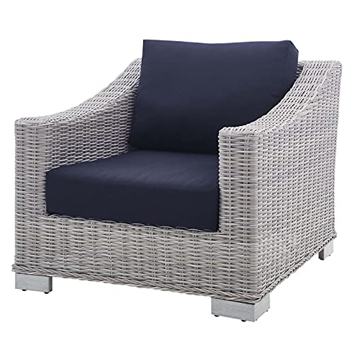 America Luxury - Outdoor Rattan Lounge Chair and Ottoman Set, Modern Patio Furniture Blue