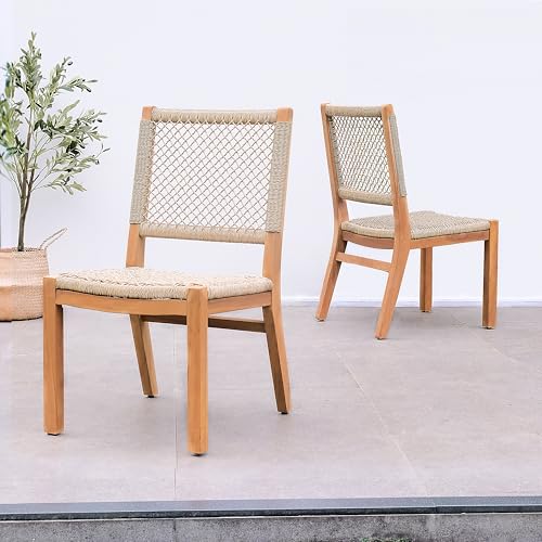 Cambridge Casual Carmel 2-Piece Outdoor Dining Chairs Teak Wood and All-Weather Wicker