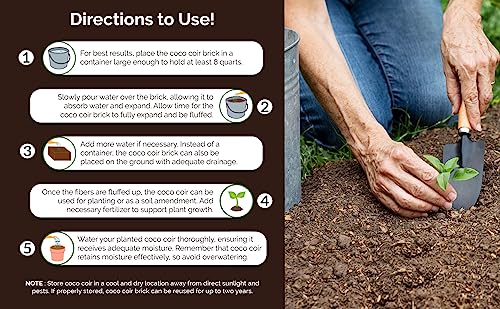 UBICON Organic Coco Coir Top Soil for Indoor/Outdoor Plants, 4 Bricks Expand to 10 Gallons