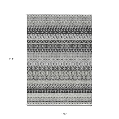 HomeRoots Black Striped Washable Non-Skid Indoor Outdoor Area Rug 9' x 12'