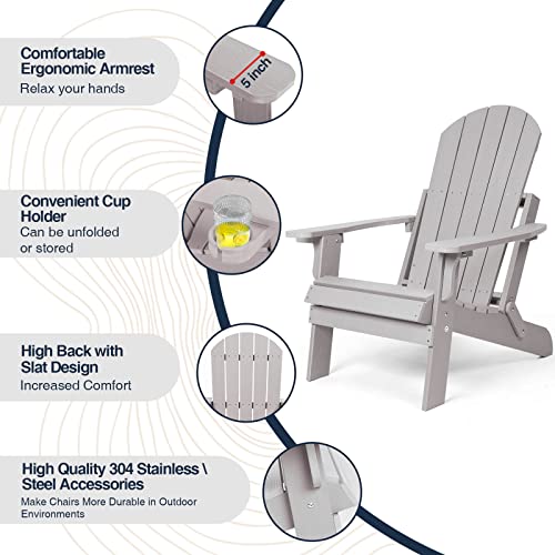 hOmeQomi Folding Adirondack Chairs Set of 4 All Weather Resistant with Cup Holder Grey