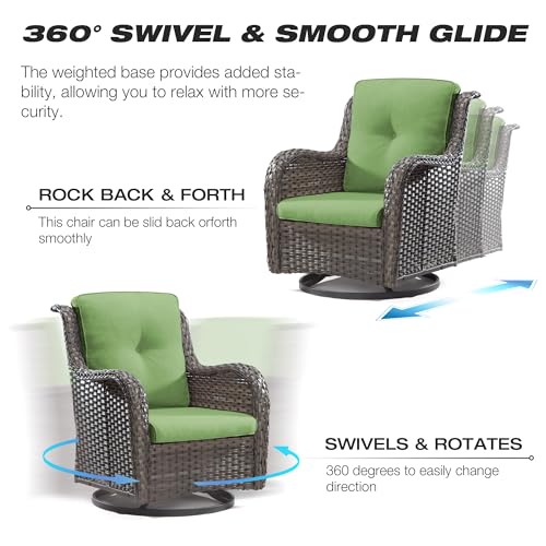 Joyside 6-Piece Wicker Patio Furniture Set with Sofa, Rocker Chairs, Ottomans, and Side Table Green