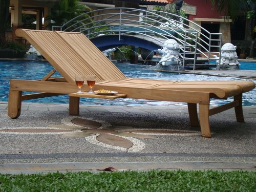 TeakStation Giva Grade A Teak Multi Position Sun Lounger with Slide Out Tray Multi Color