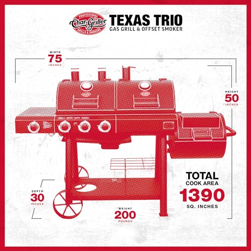 Char-Griller Texas Trio 3-Burner Gas & Charcoal Grill and Smoker Black